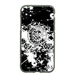 Чехол iPhone XS Max матовый Manchester City краски чёрно белые, цвет: 3D-темно-зеленый