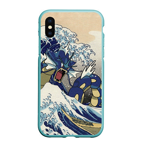 Чехол iPhone XS Max матовый Kanagawa wave - Gyarados / 3D-Мятный – фото 1