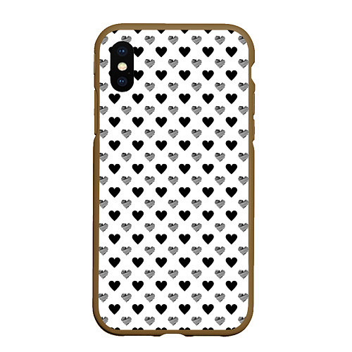Чехол iPhone XS Max матовый Черно-белые сердечки / 3D-Коричневый – фото 1
