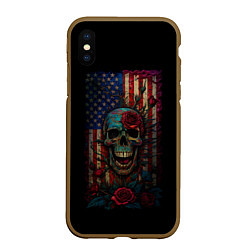 Чехол iPhone XS Max матовый Skull - USA, цвет: 3D-коричневый