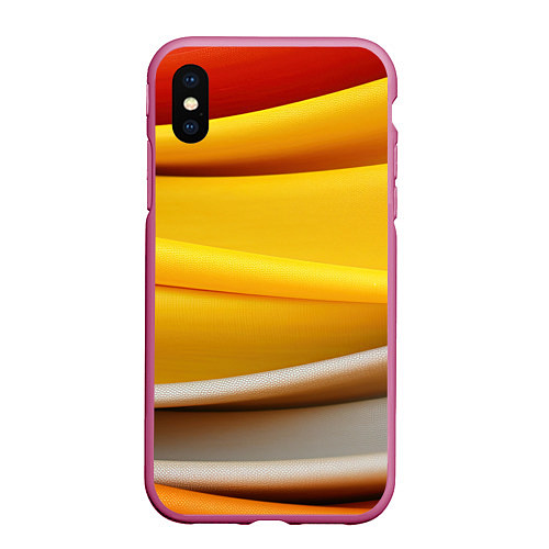 Чехол iPhone XS Max матовый Желтая абстракция с оранжевой волной / 3D-Малиновый – фото 1