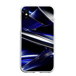 Чехол iPhone XS Max матовый Синие и серебреные абстрактные полосы