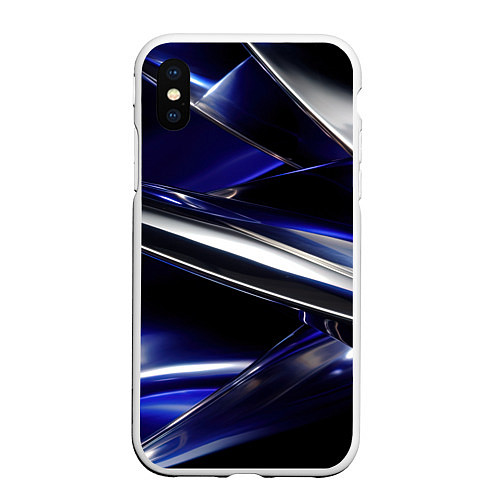 Чехол iPhone XS Max матовый Синие и серебреные абстрактные полосы / 3D-Белый – фото 1