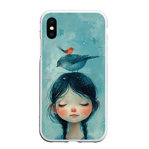 Чехол iPhone XS Max матовый Девочка с птицами / 3D-Белый – фото 1