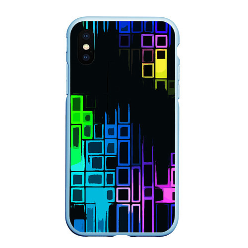 Чехол iPhone XS Max матовый Разноцветные прямоугольники на чёрном фоне / 3D-Голубой – фото 1