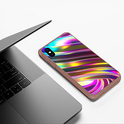 Чехол iPhone XS Max матовый Неоновый скрученный металл разноцветный, цвет: 3D-коричневый — фото 2