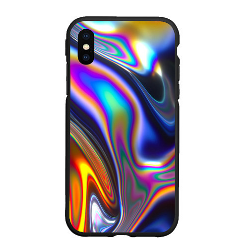 Чехол iPhone XS Max матовый Жидкая голографическая бензиновая абстракция / 3D-Черный – фото 1