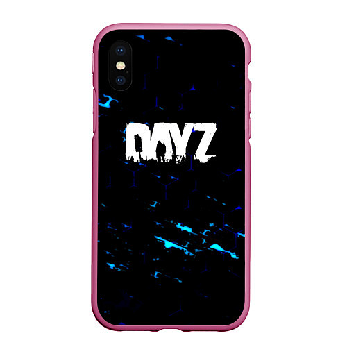 Чехол iPhone XS Max матовый Dayz текстура краски голубые / 3D-Малиновый – фото 1