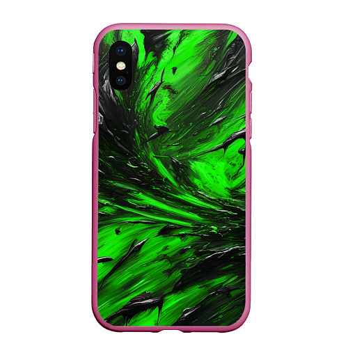 Чехол iPhone XS Max матовый Чёрная и зелёная субстанция / 3D-Малиновый – фото 1