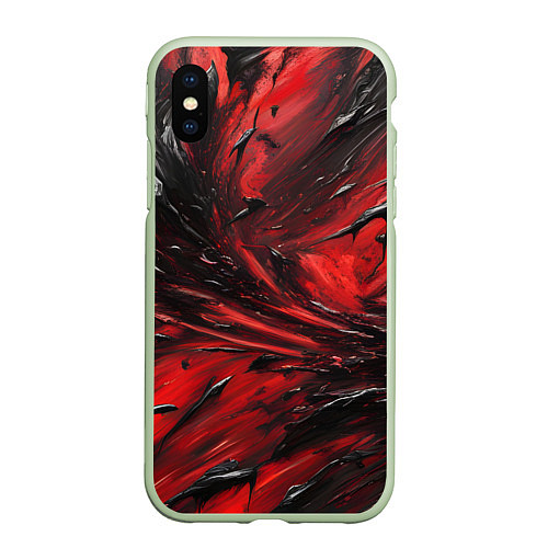 Чехол iPhone XS Max матовый Чёрная и красная субстанция / 3D-Салатовый – фото 1