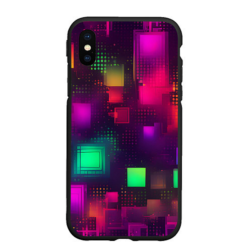 Чехол iPhone XS Max матовый Разноцветные квадраты и точки / 3D-Черный – фото 1