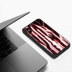 Чехол iPhone XS Max матовый Красные неоновые полосы на чёрном фоне, цвет: 3D-черный — фото 2