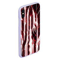 Чехол iPhone XS Max матовый Красные неоновые полосы на чёрном фоне, цвет: 3D-светло-сиреневый — фото 2