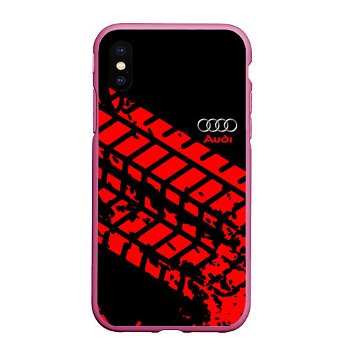 Чехол iPhone XS Max матовый AUDI краски текстура шины / 3D-Малиновый – фото 1