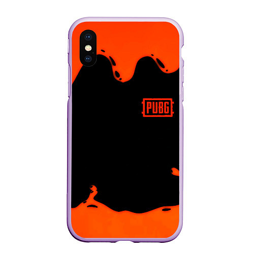 Чехол iPhone XS Max матовый PUBG orange splash / 3D-Сиреневый – фото 1