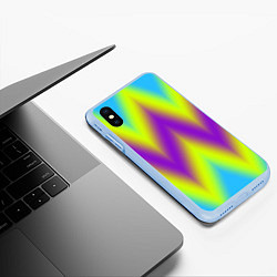 Чехол iPhone XS Max матовый Неоновый зигзаг, цвет: 3D-голубой — фото 2