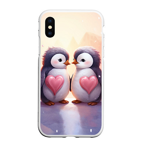 Чехол iPhone XS Max матовый Два влюбленных пингвина / 3D-Белый – фото 1