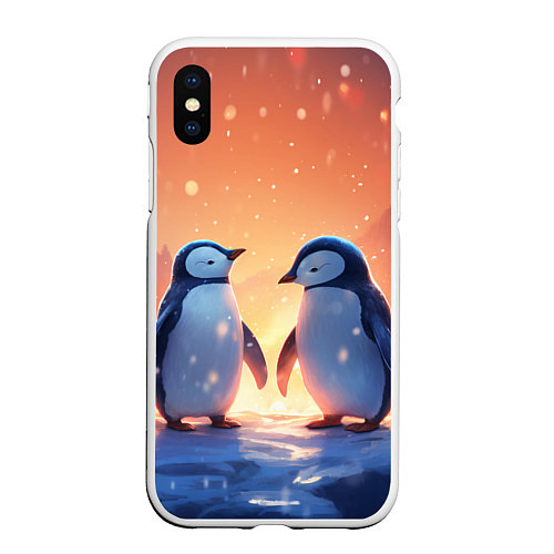 Чехол iPhone XS Max матовый Романтичная пара пингвинов / 3D-Белый – фото 1