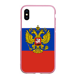 Чехол iPhone XS Max матовый Флаг России с гербом, цвет: 3D-розовый