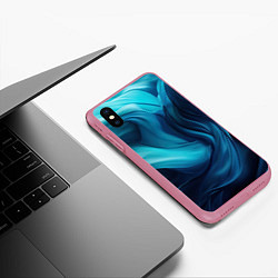 Чехол iPhone XS Max матовый Синяя абстракция в виде волн, цвет: 3D-малиновый — фото 2