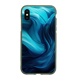 Чехол iPhone XS Max матовый Синяя абстракция в виде волн, цвет: 3D-темно-зеленый