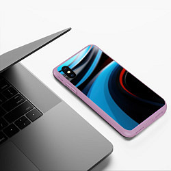 Чехол iPhone XS Max матовый Черные и синии волны спортивный стиль, цвет: 3D-сиреневый — фото 2