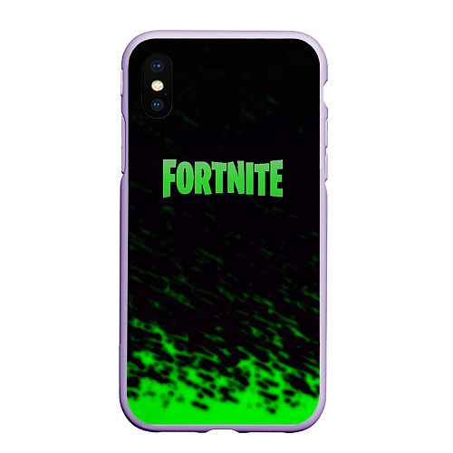 Чехол iPhone XS Max матовый Fortnite краски зелёные / 3D-Светло-сиреневый – фото 1