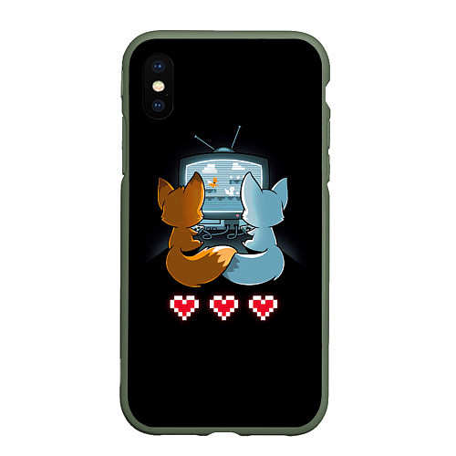 Чехол iPhone XS Max матовый Лисья геймерская любовь / 3D-Темно-зеленый – фото 1