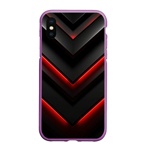 Чехол iPhone XS Max матовый Красное свечение на черном / 3D-Фиолетовый – фото 1