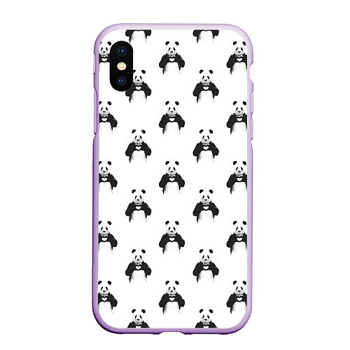 Чехол iPhone XS Max матовый Panda love - pattern / 3D-Сиреневый – фото 1