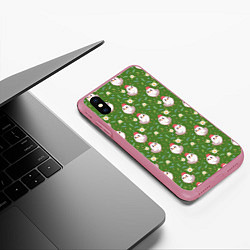 Чехол iPhone XS Max матовый Курица и цветы паттерн, цвет: 3D-малиновый — фото 2