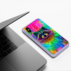 Чехол iPhone XS Max матовый Цветной енот, цвет: 3D-светло-сиреневый — фото 2