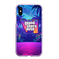 Чехол iPhone XS Max матовый Gta 6 логотип в стиле ночного vice city