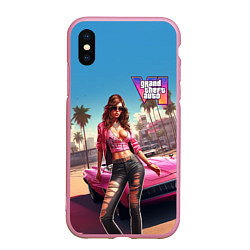Чехол iPhone XS Max матовый GTA 6 girl logo, цвет: 3D-розовый