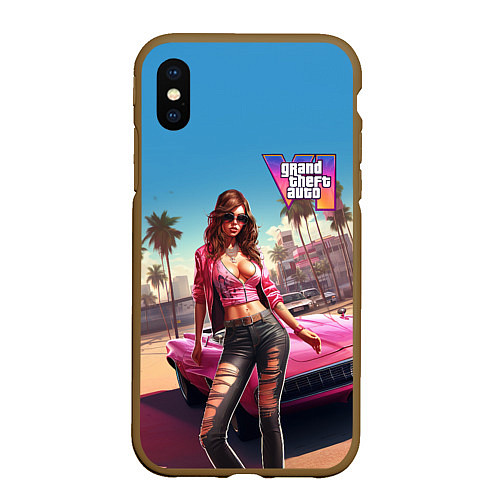 Чехол iPhone XS Max матовый GTA 6 girl logo / 3D-Коричневый – фото 1