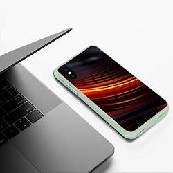 Чехол iPhone XS Max матовый Яркая оранжевая полосы на черной абстракции, цвет: 3D-салатовый — фото 2