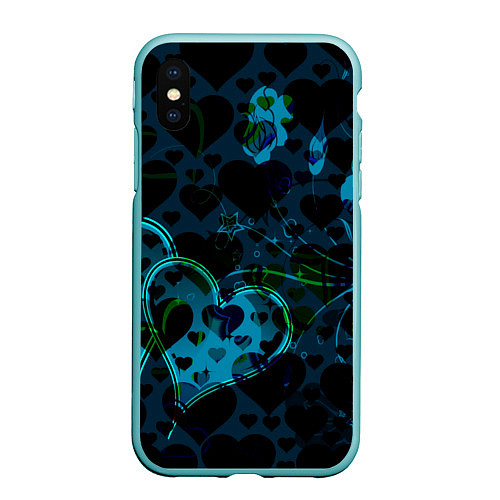 Чехол iPhone XS Max матовый Сердечки узоры / 3D-Мятный – фото 1