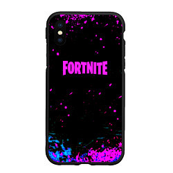 Чехол iPhone XS Max матовый Fortnite неоновые брызги красок, цвет: 3D-черный