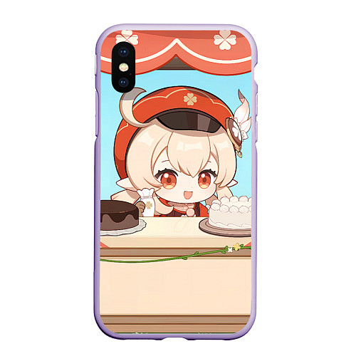 Чехол iPhone XS Max матовый Genshin Impact Кли cute chibi / 3D-Светло-сиреневый – фото 1