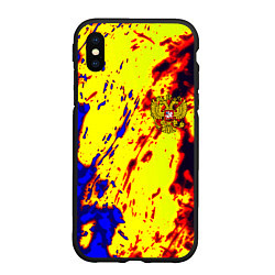 Чехол iPhone XS Max матовый Герб РФ огненный стиль текстура, цвет: 3D-черный