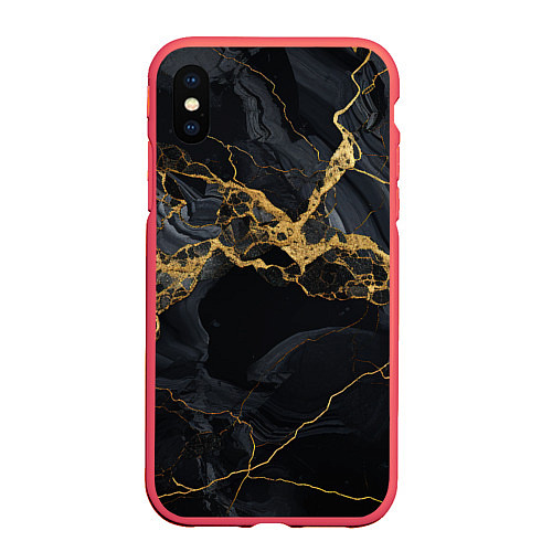 Чехол iPhone XS Max матовый Золотой путь на черном граните / 3D-Красный – фото 1