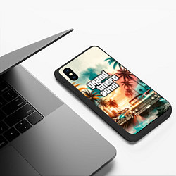 Чехол iPhone XS Max матовый ГТА - пальмы и машины, цвет: 3D-черный — фото 2