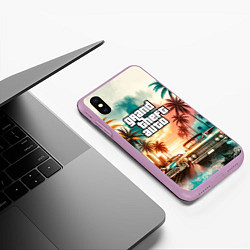 Чехол iPhone XS Max матовый ГТА - пальмы и машины, цвет: 3D-сиреневый — фото 2