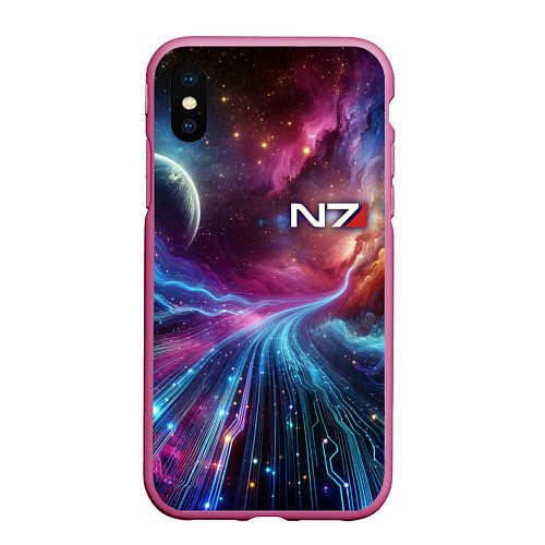 Чехол iPhone XS Max матовый Mass Effect - N7 / 3D-Малиновый – фото 1