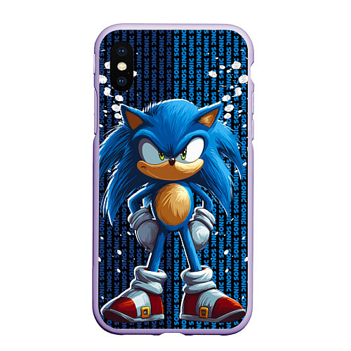 Чехол iPhone XS Max матовый Sonic - splash and logo / 3D-Светло-сиреневый – фото 1