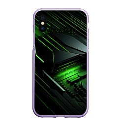 Чехол iPhone XS Max матовый Металл и зеленый яркий неоновый свет, цвет: 3D-светло-сиреневый