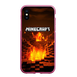 Чехол iPhone XS Max матовый Огненный minecraft логотип