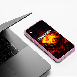 Чехол iPhone XS Max матовый Minecraft огненные кубики, цвет: 3D-розовый — фото 2