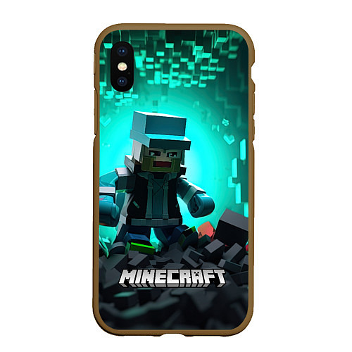 Чехол iPhone XS Max матовый Minecraft квадратный персонаж / 3D-Коричневый – фото 1