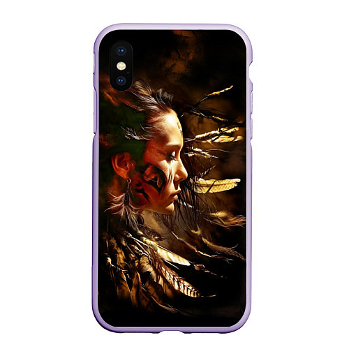 Чехол iPhone XS Max матовый Североамериканская индианка / 3D-Светло-сиреневый – фото 1